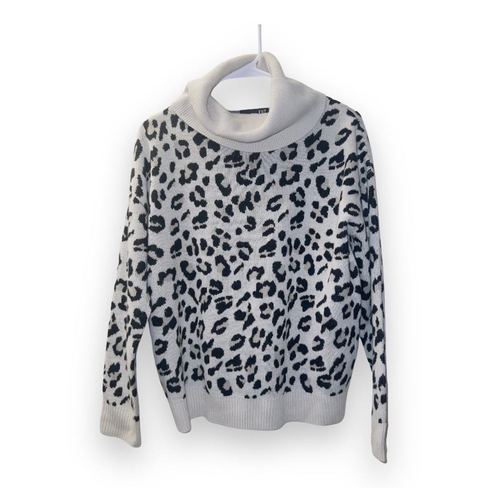 Kut From The Kloth Gray Leopard Print Long Sleeve Cowl Neck Sweater size small